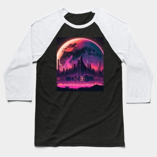 Full Moon Over Synthwave City Baseball T-Shirt